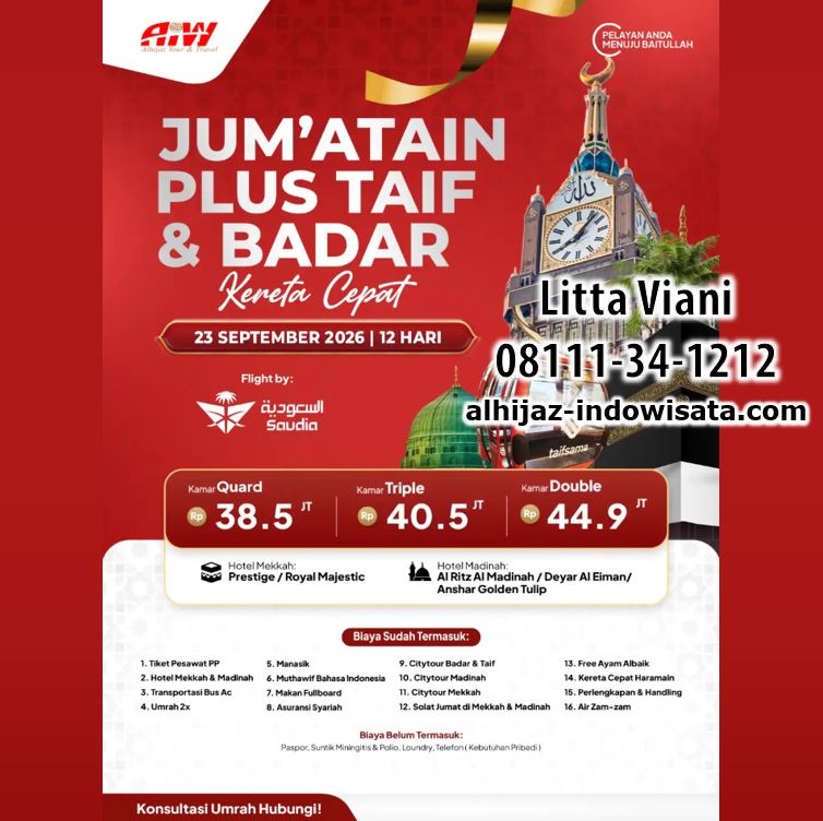 UMROH JUM'ATAIN TAIF BADAR KERETA CEPAT 12 HARI SEPTEMBER 2026
