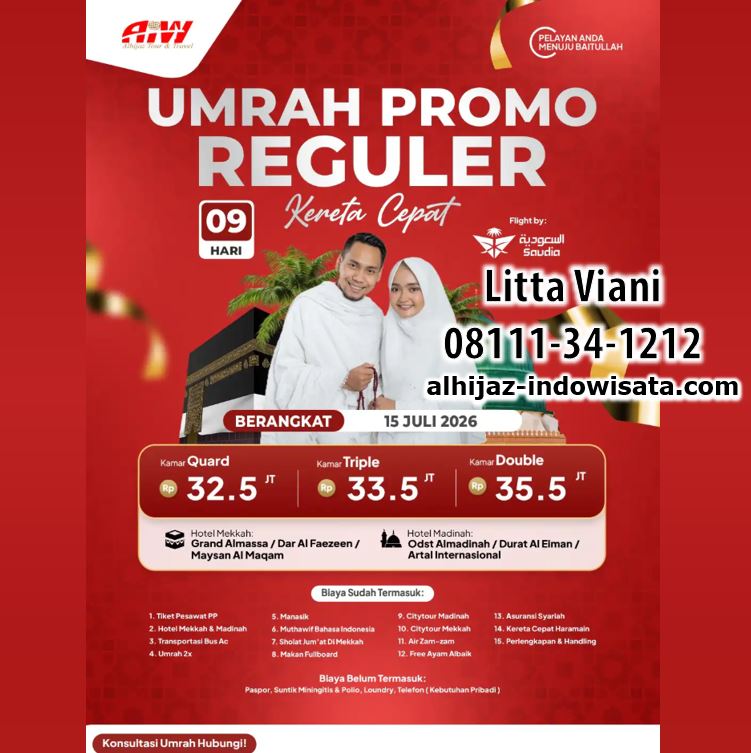 UMROH PROMO KERETA CEPAT 32,5 JUTA ALL IN 9 HARI JULI