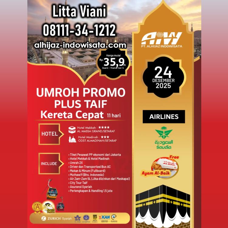 UMROH PROMO TAIF KERETA CEPAT 11 HARI DESEMBER