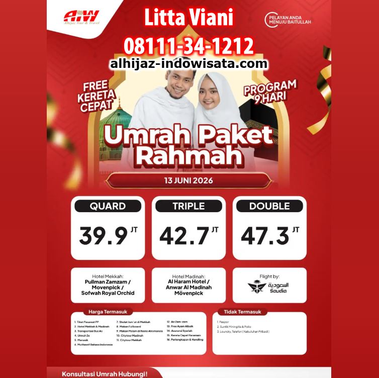 UMROH REGULER KERETA CEPAT PAKET RAHMAH 39,9 JUTA ALL IN 9 HARI