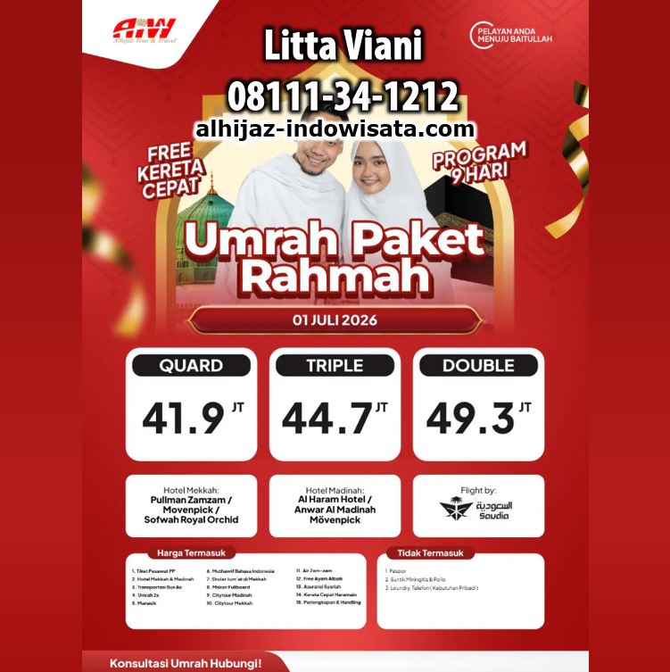 UMROH REGULER KERETA CEPAT PAKET RAHMAH 41,9 JUTA ALL IN