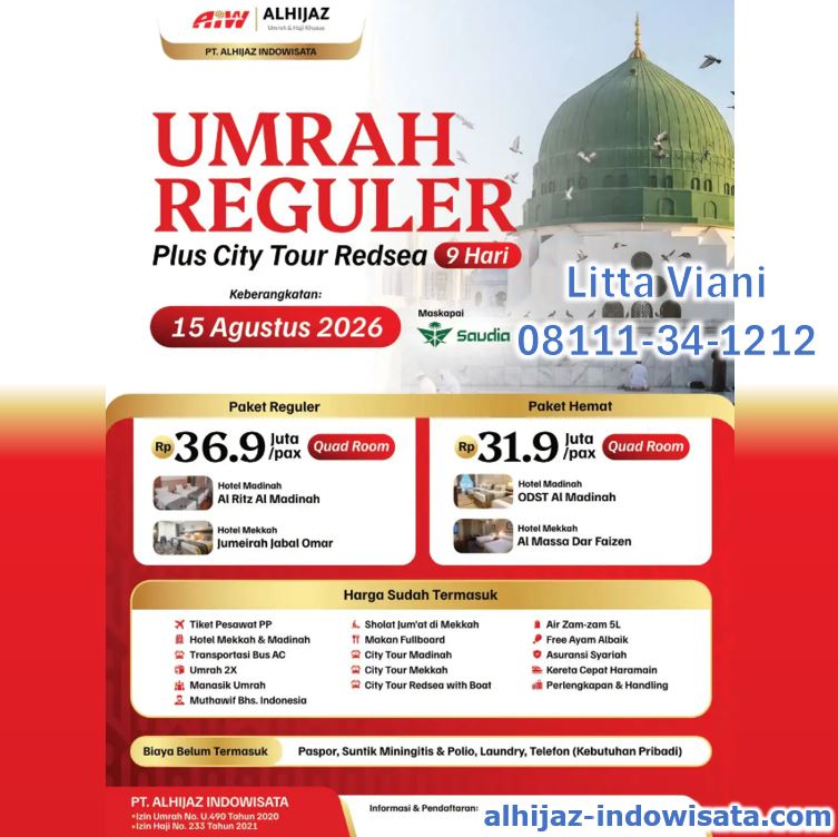 UMROH REGULER PLUS CITY TOUR REDSEA KERETA CEPAT PAKET REGULER DAN HEMAT AGUSTUS