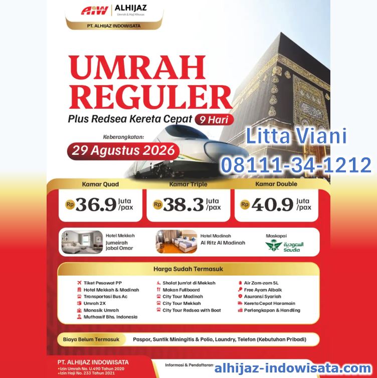UMROH REGULER PLUS REDSEA KERETA CEPAT ALL IN 9 HARI AGUSTUS 2026
