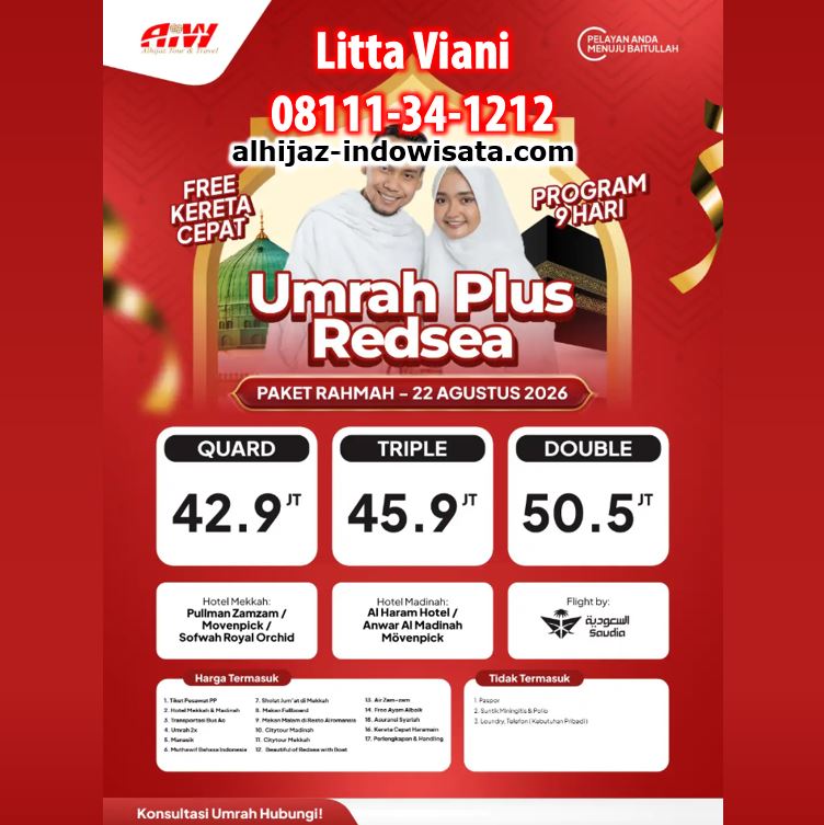 UMROH REGULER REDSEA KERETA CEPAT PAKET RAHMAH 42,9 JUTA ALL IN 9 HARI