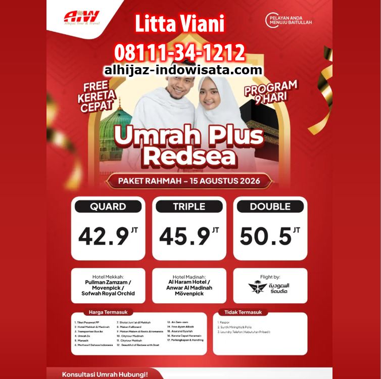 UMROH REGULER REDSEA KERETA CEPAT PAKET RAHMAH 42,9 JUTA ALL IN