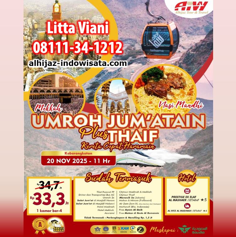 UMROH JUM'ATAIN TAIF KERETA CEPAT 11 HARI NOVEMBER