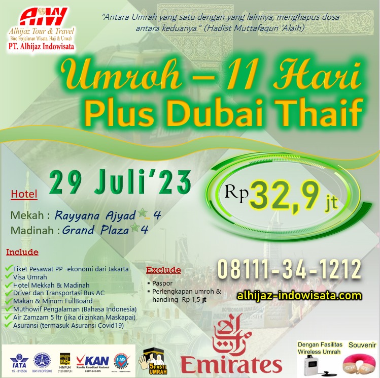 UMROH PLUS DUBAI THAIF 11 HARI 29 JULI 2023