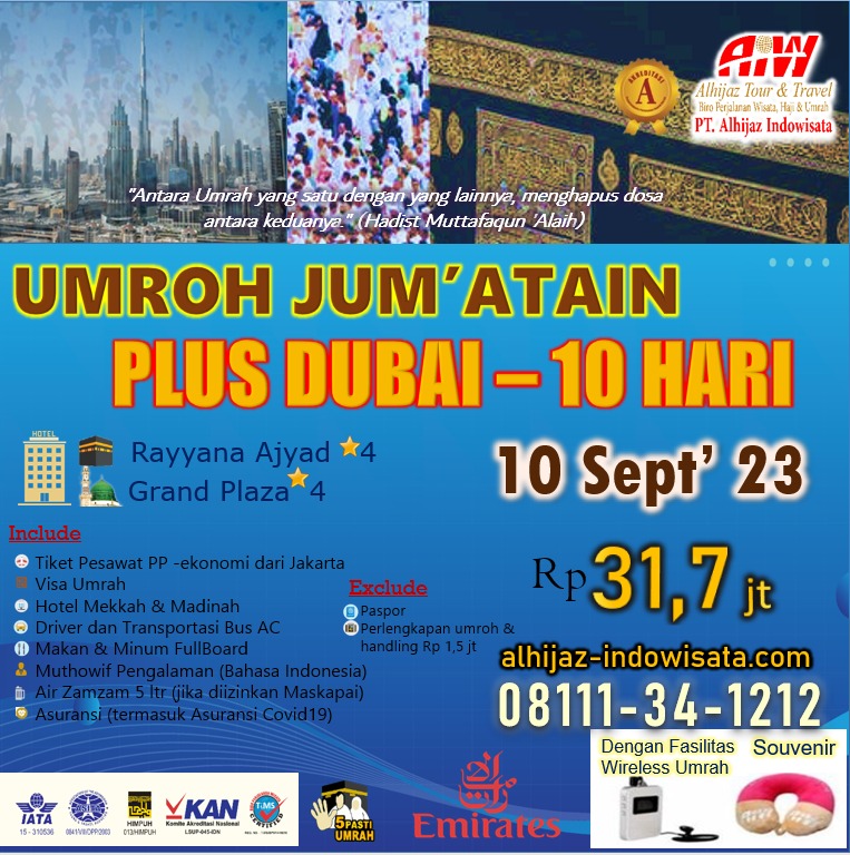 UMROH JUMATAIN PLUS DUBAI 10 HARI 10 SEPTEMBER 2023