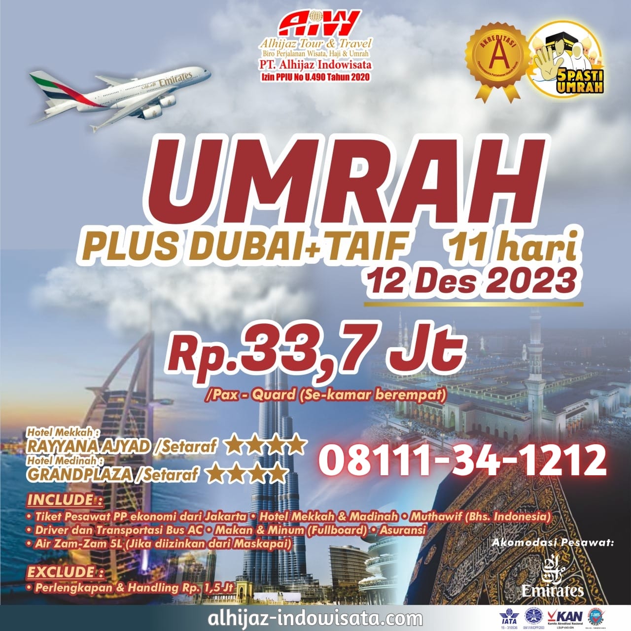 UMROH PLUS DUBAI + THAIF 11 HARI 12 DESEMBER 2023