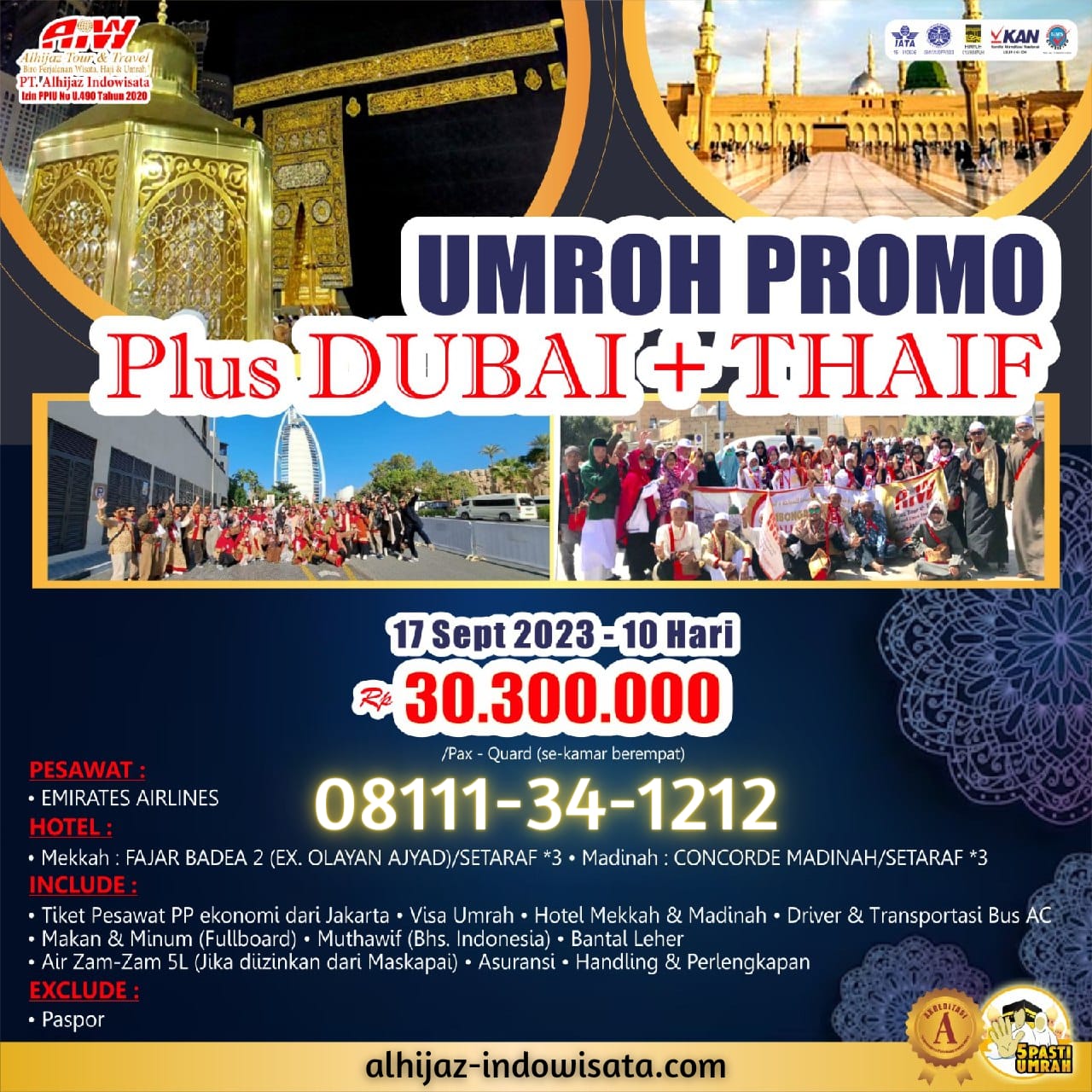 UMROH PROMO PLUS DUBAI + THAIF 10 HARI 17 SEPTEMBER 2023