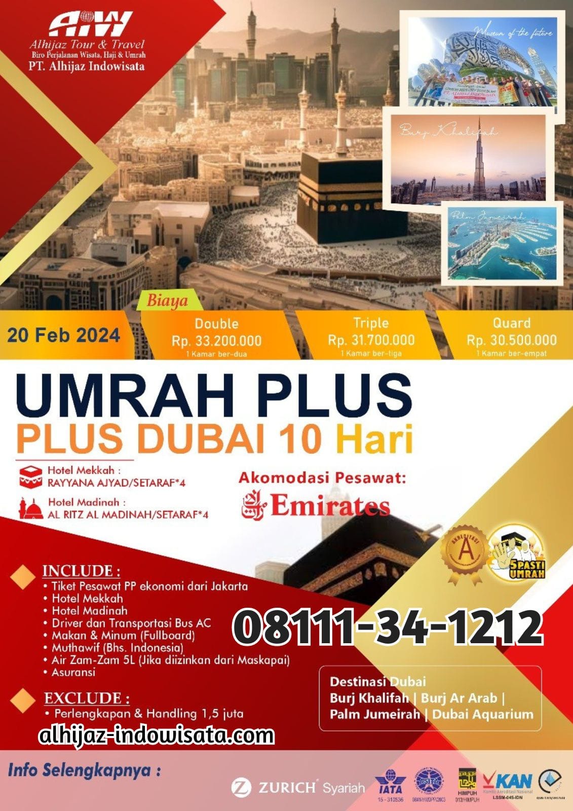 UMRAH 10 HARI PLUS DUBAI 20 FEBRUARI 2024