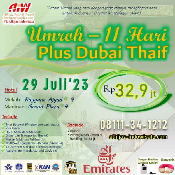 UMROH PLUS DUBAI THAIF 11 HARI 29 JULI 2023